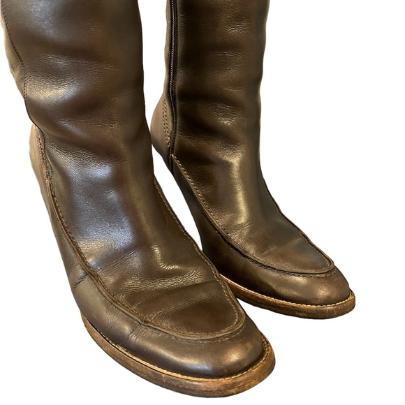 Ralph Lauren Blue Label Italian Leather Heeled Tall Zipper Boots Sz 7 Brown - Picture 8 of 16